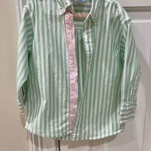 Green and Pink Striped Kids Button Up Shirt 2T
